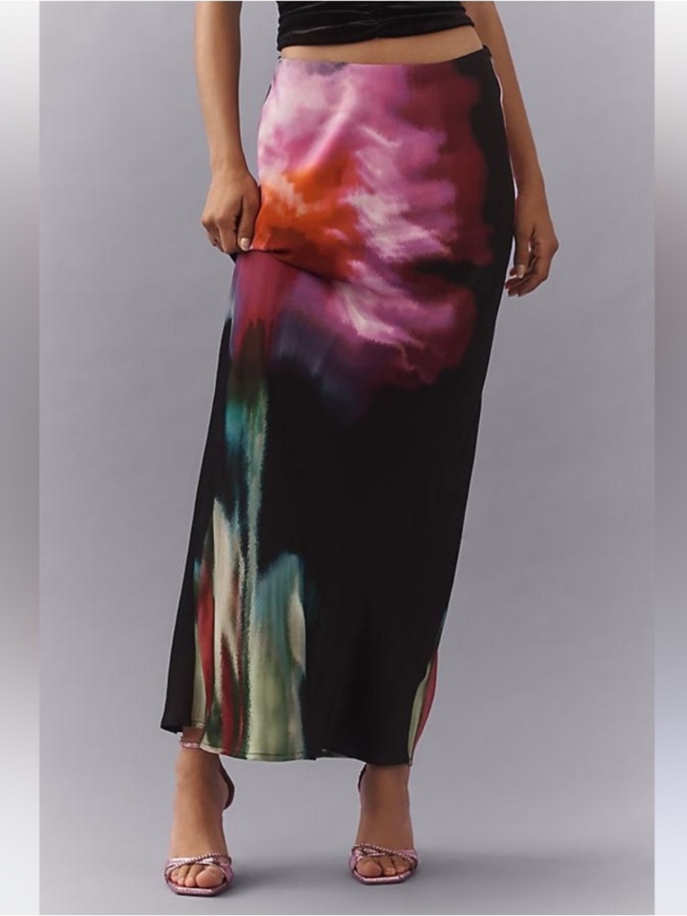 Anthropologie The Tilda Maxi Slip Skirt Lavender Abstract Floral Print Medium